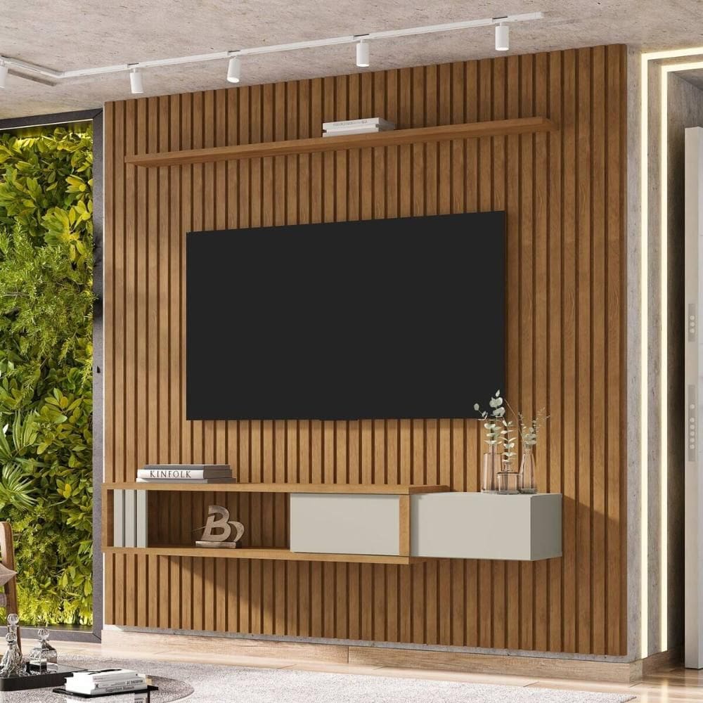 Painel para TV até 85 Polegadas Ripado com 1 Gaveta e Nicho Multimóveis CR45283