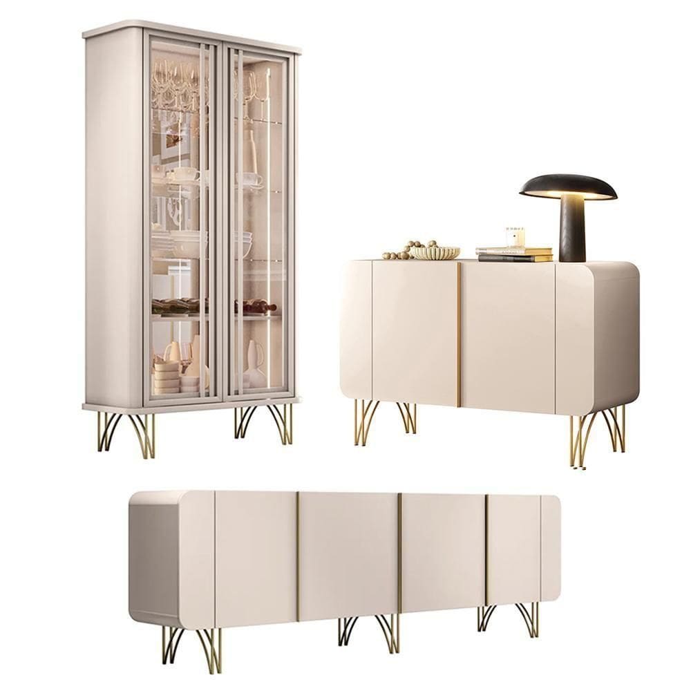 Conjunto Decorativo 1 Cristaleira E 2 Buffets Texas/virginia/bambino Off White G26 - Gran Belo