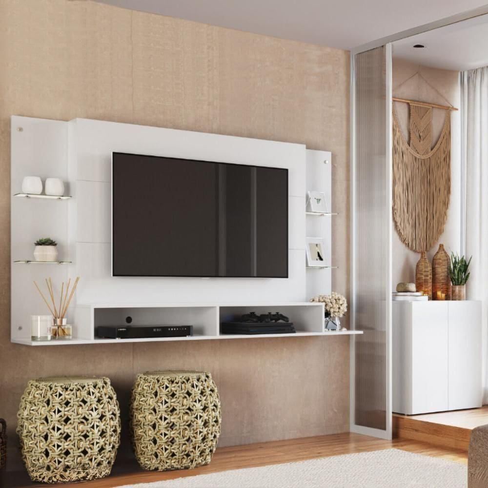 Painel Para Tv 60 Polegadas Com Prateleiras Vidro E Aparador 2 Portas Multimóveis Mp1099 Branco