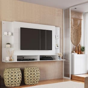 Painel Para Tv 60 Polegadas Com Prateleiras Vidro E Aparador 2 Portas Multimóveis Mp1099 Branco