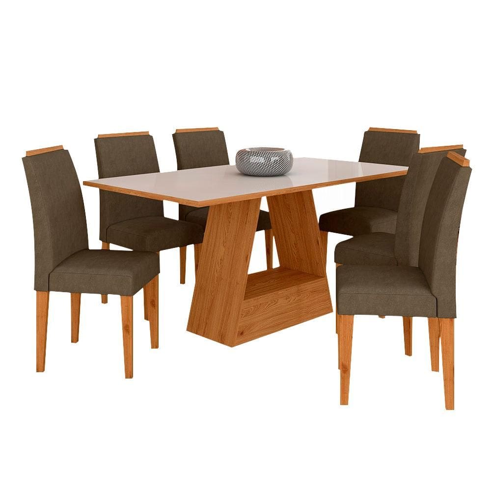 Mesa Com 6 Cadeiras Pierre 1,60 Cina/off White/capu - Móveis Arapongas