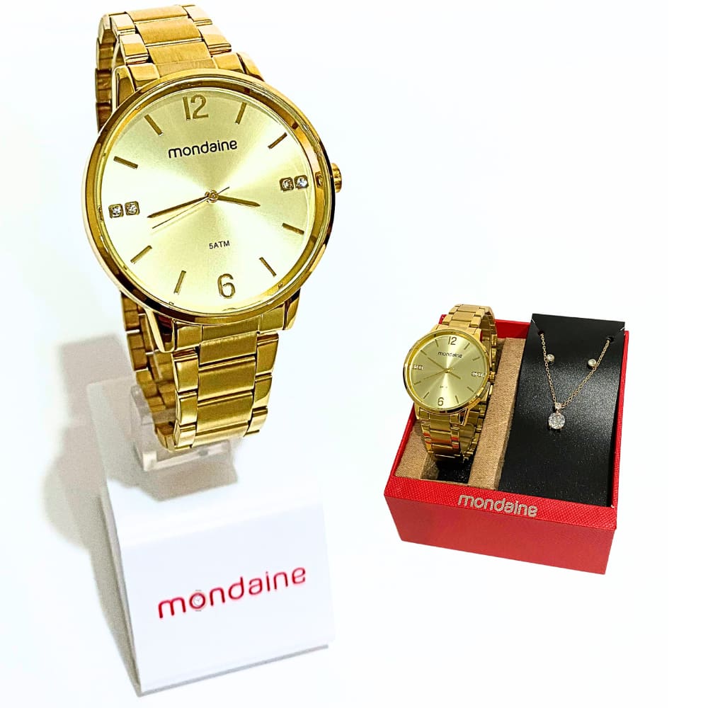 Relógio Mondaine Feminino Cristais Dourado Kit Com Semijoia 32600LPMKDE1K1
