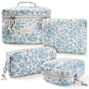 Bolsa de maquiagem NATINSA Cute for Women Travel Corduroy Sky Blue