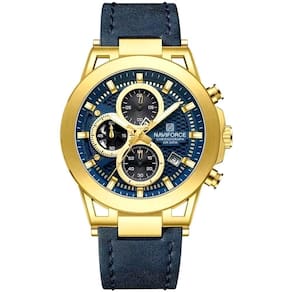 Relógio Analógico Design Esportivo Impermevel À Prova Da Água Pulseira Em Couro Ecológico Azul Dourado