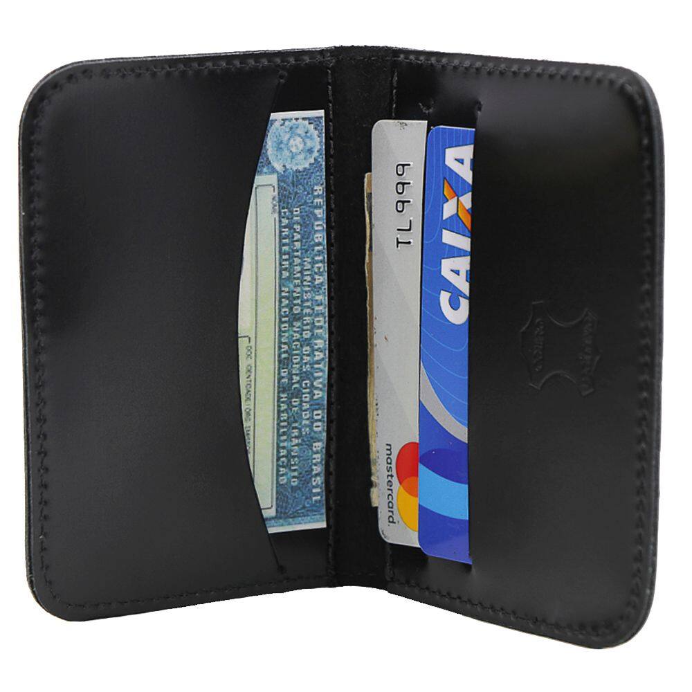Carteira Masculina Pequena Slim Porta Cartões em Couro  Preto Liso