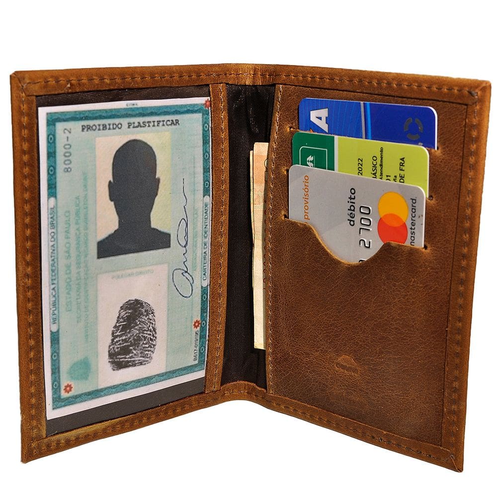 Carteira Masculina Slim em Couro Porta Rg Porta Cartões  Marrom Claro