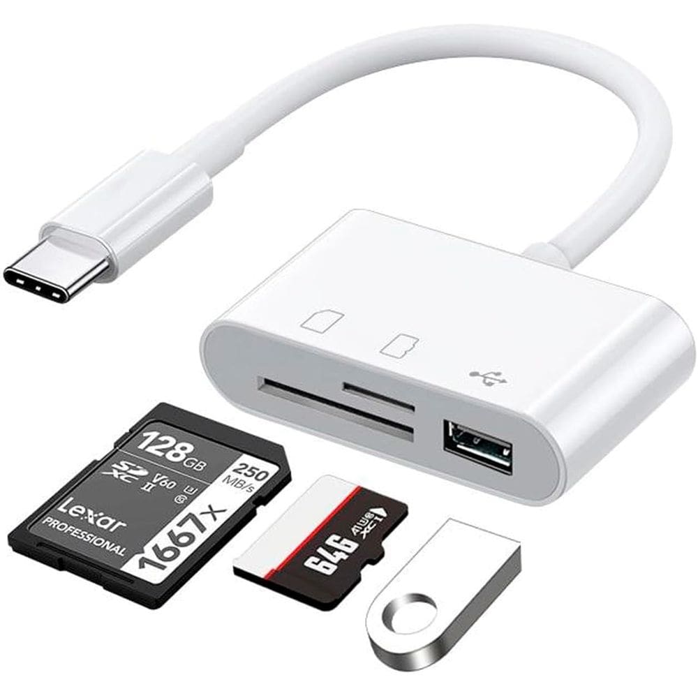 Adaptador USB Tipo C 3 Em 1 Para USB 3.0 SD e Micro SD