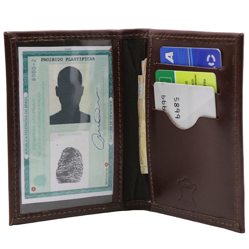 Carteira Masculina Slim em Couro Porta Rg Porta Cartões Café Liso