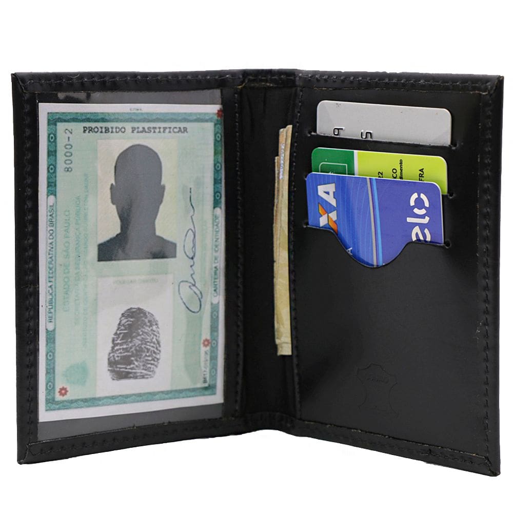 Carteira Masculina Slim em Couro Porta Rg Porta Cartões Preto Liso