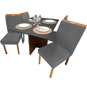 Mesa de Jantar Helo 120x90cm em Linho com 4 Cadeiras California Poliman Cor Grafite com Assento Grafite