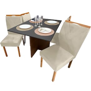 Mesa de Jantar Helo 120x90cm em Linho com 4 Cadeiras California Poliman Cor Grafite com Assento Bege