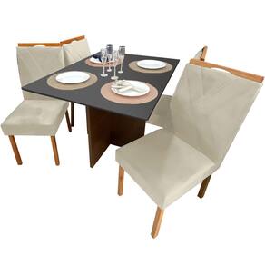 Mesa de Jantar Helo 120x90cm em Veludo com 4 Cadeiras California Poliman Cor Grafite com Assento Bege
