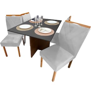 Mesa de Jantar Helo 120x90cm em Veludo com 4 Cadeiras California Poliman Cor Grafite com Assento Prata