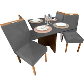 Mesa de Jantar Helo 90x90cm em Linho com 4 Cadeiras California Poliman Cor Grafite com Assento Grafite