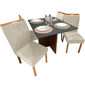 Mesa de Jantar Helo 90x90cm em Linho com 4 Cadeiras California Poliman Cor Grafite com Assento Bege