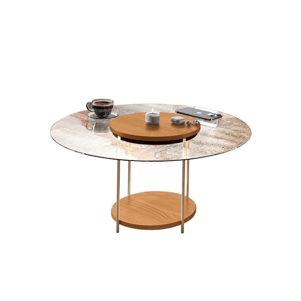 Mesa De Centro Decorativa Sala De Estar Walker Pés De Aço Tampo Vidro Cinamomo G26 - Gran Belo