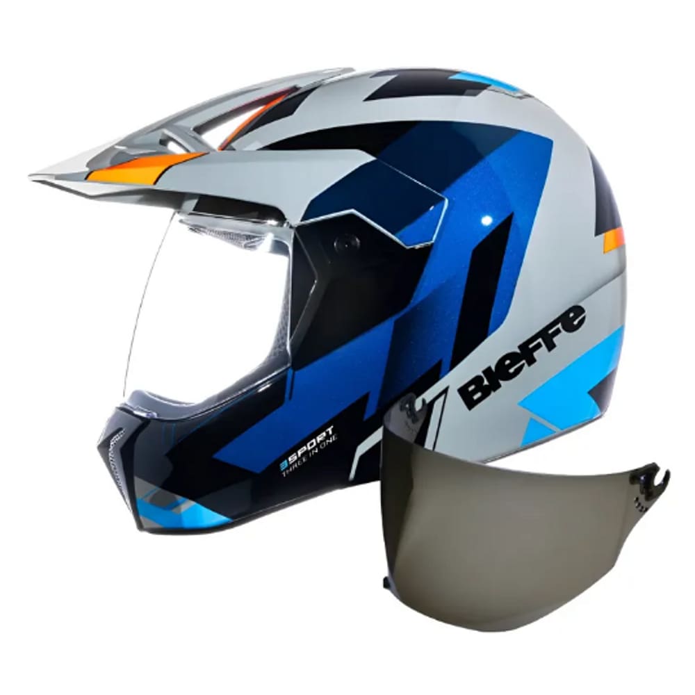 Capacete 3 Sport React Cinza Moon Laranja Azul Mais Viseira Fumê