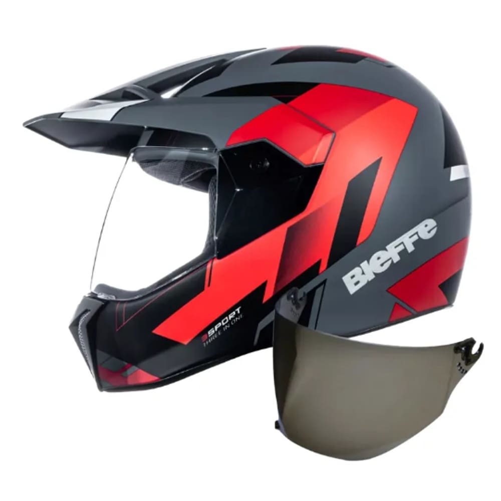 Capacete 3 Sport React Cinza Vermelho Mais Viseira Fumê