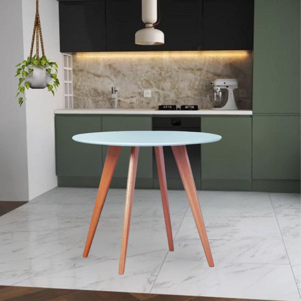 Mesa de Jantar Leda 80cm Redonda Resistente Base Metal Branco