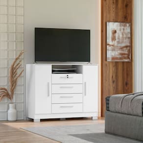 Cômoda Rack para Quarto 2 Portas e 4 Gavetas Branco