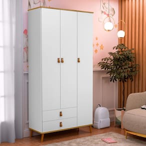 Guarda-Roupa Infantil 3 Portas e 2 Gavetas Jujuba Branco/Marrom