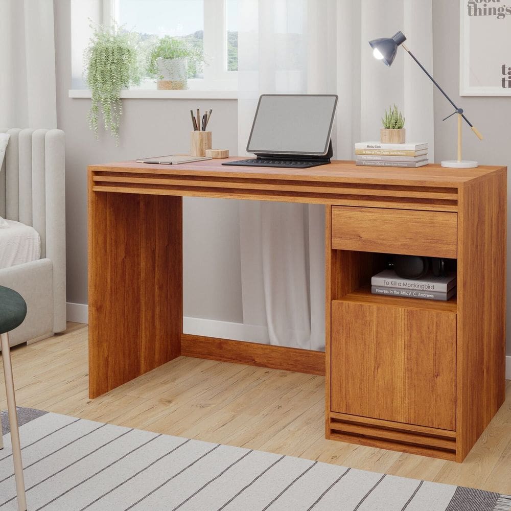 Mesa Computador Escrivaninha Mila 1 Porta e 1 Gaveta Cinamomo