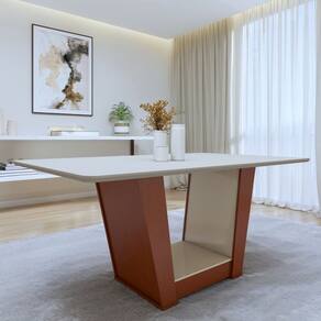 Mesa de Jantar Retangular 6 Lugares 160cm Tampo MDF Apogeu Frassino/Off White