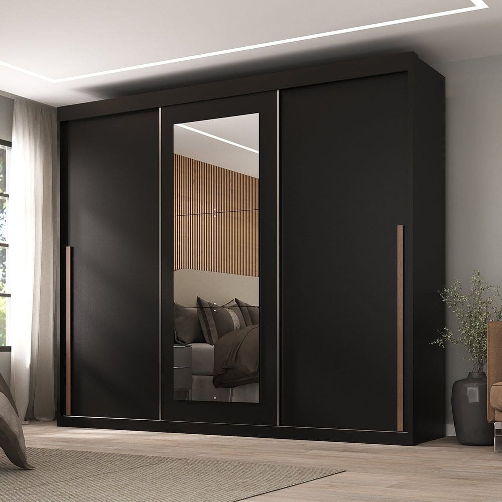 Guarda-Roupa Casal 3 Portas de Correr e 6 Gavetas Spazio Preto
