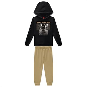 Conjunto Moletom Kyly Premium Infantil Menino Preto e Camurça
