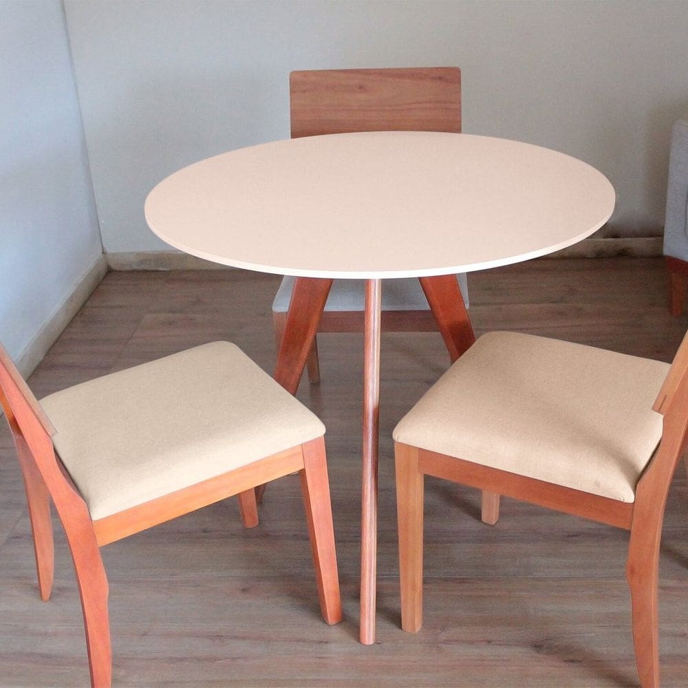 Mesa de Jantar Redonda Base Tripé em Madeira Maciça - 80 cm Off-Withe