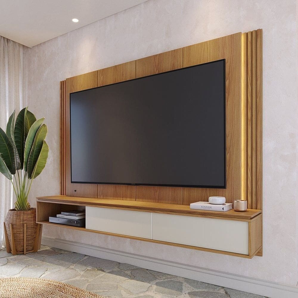 Painel Home Suspenso para Tv até 75 Polegadas com Led 2 Portas Loa Freijó /Off White