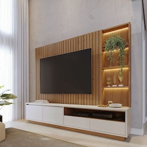 Estante Home Theater com Led para Tvs até 82 Polegadas Cancun Freijó / Off White