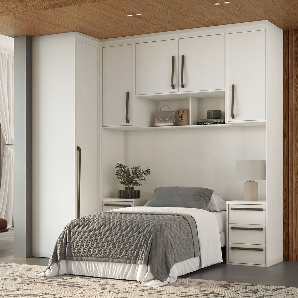 Quarto Modulado Solteiro MDF 4 Peças Lotus Branco