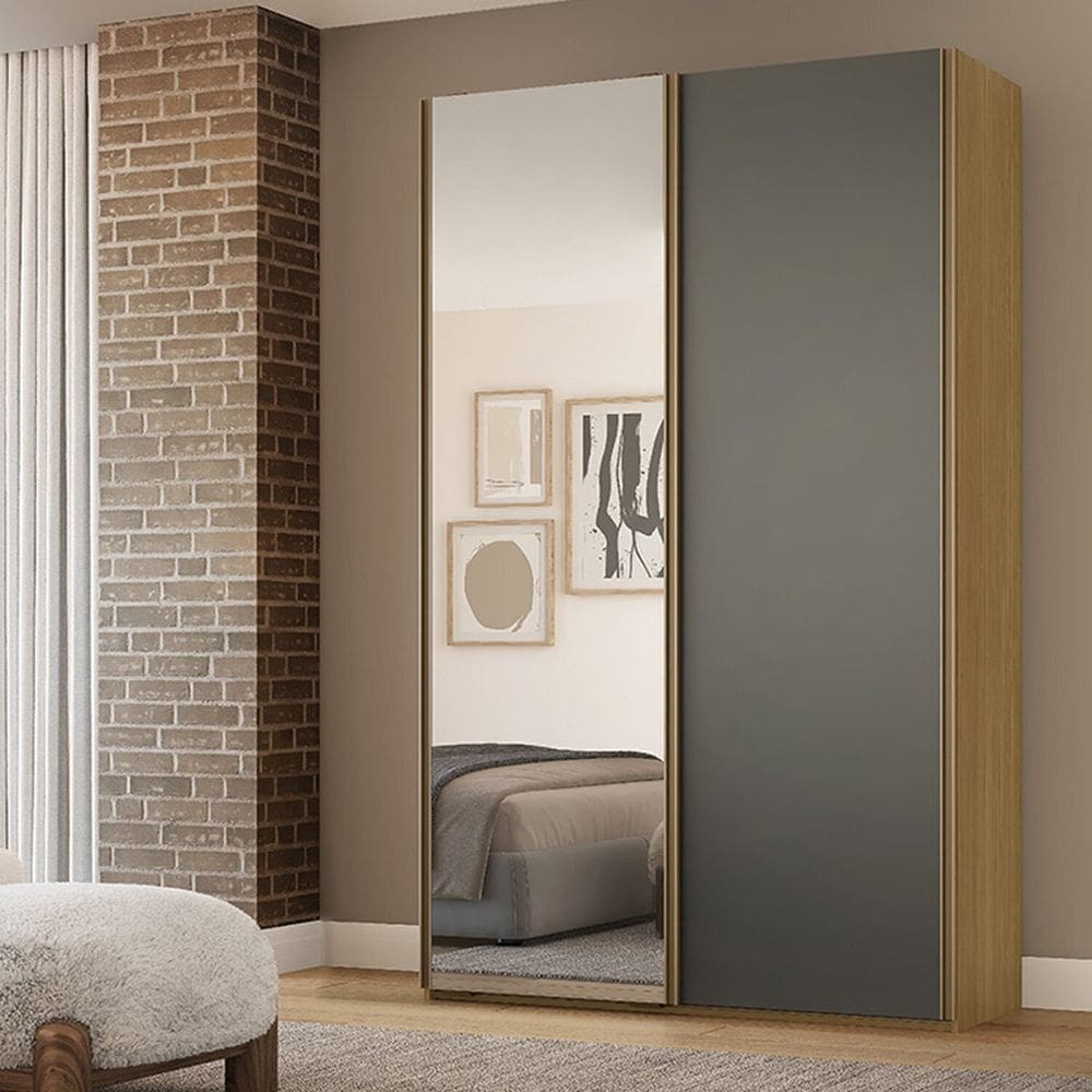 Guarda-Roupa Solteiro MDF 2 Portas 1 com Espelho 138,5 cm Raffinato Freijó