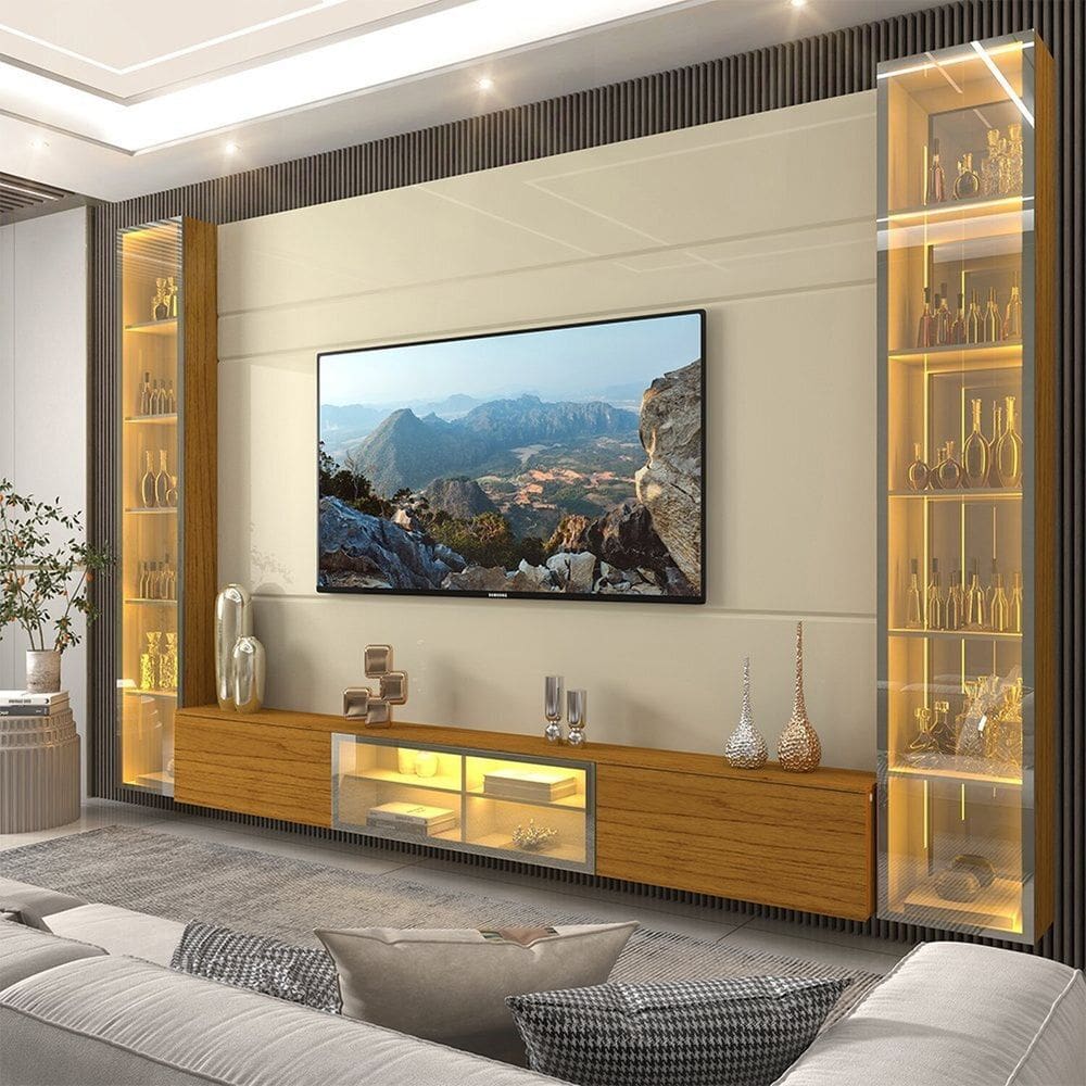 Home 293cm 5 Portas com 3 Portas Reflecta com LED 100% MDF Luminare Off White