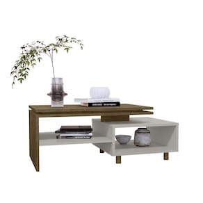 Mesa de Centro Decorativa Lima Tampo Duplo Design Moderno Cinamomo/Off-White