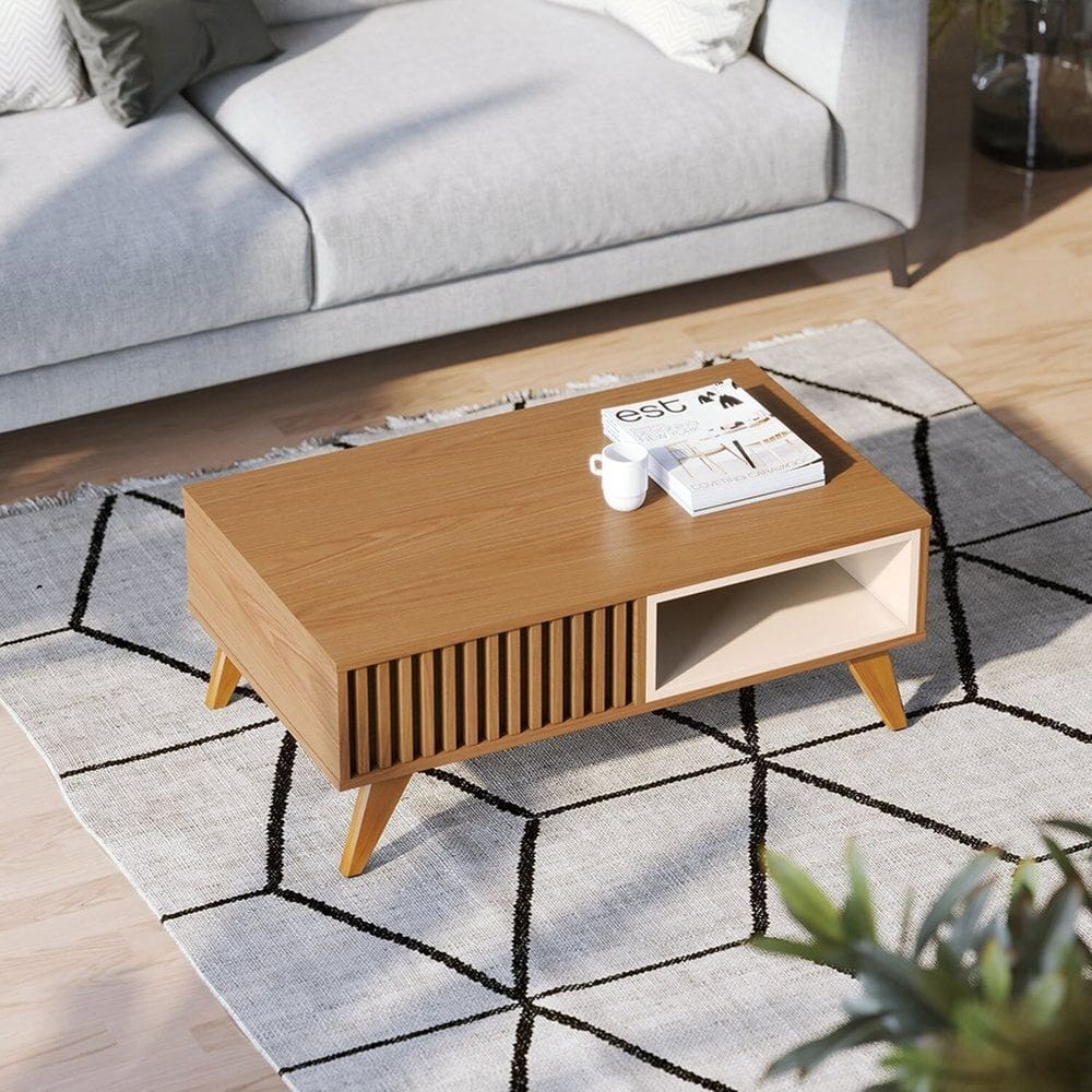 Mesa de Centro Retangular 1 Nicho Jeri Freijó / Off White Matte