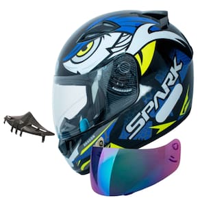Capacete Masculino Ebf Dragon Azul Com Viseira Camaleão e Narigueira Alta