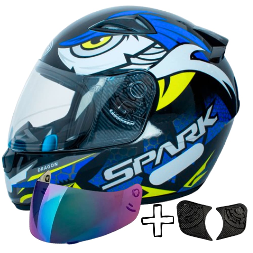 Capacete Moto Fechado Dragon Azul Ebf Com Kit Viseira Camaleão e Reparo