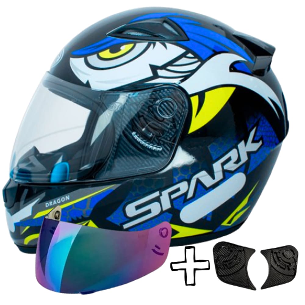 Capacete Moto Fechado Dragon Azul Ebf Com Kit Viseira Camaleão e Reparo
