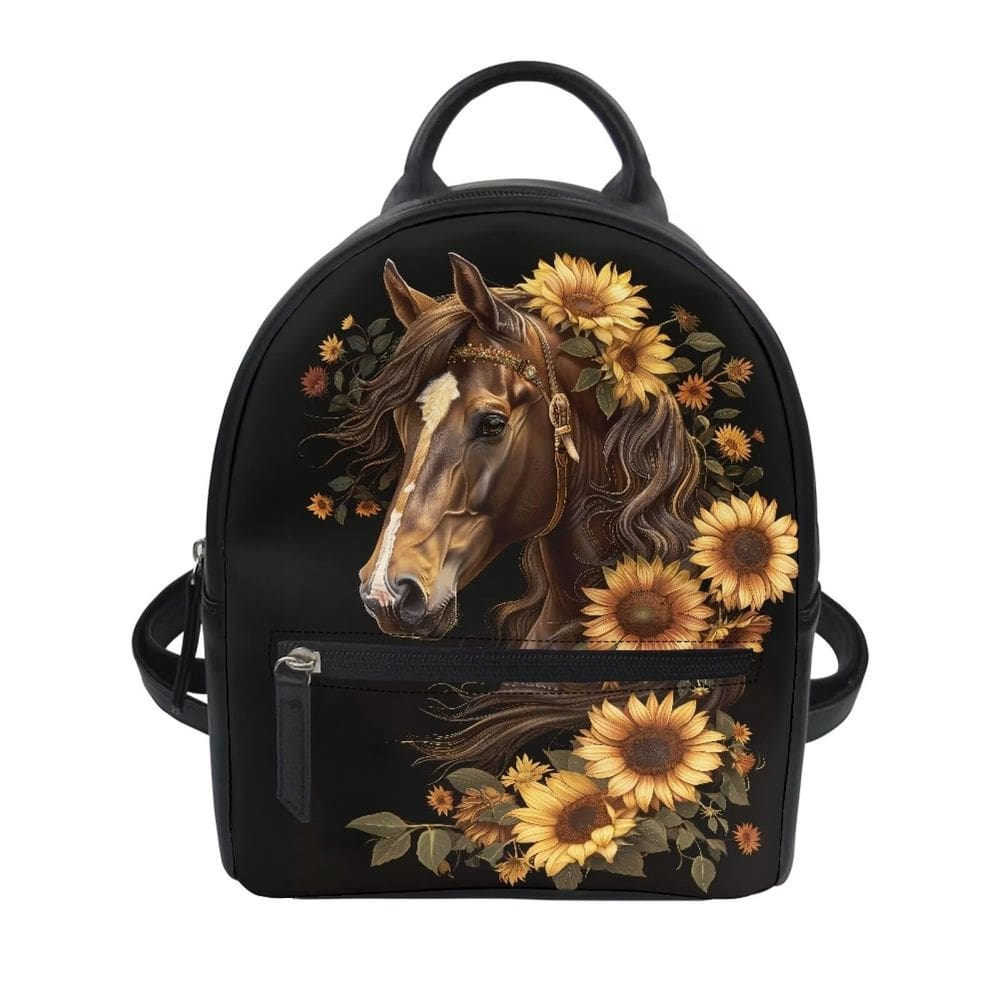 Mochila Showudesigns Sunflower Horse para mulheres pretas
