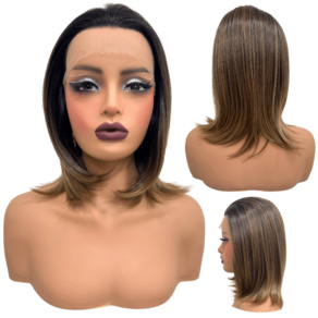 Peruca front lace media curta 13x1 loira ombre RT2/8/30
