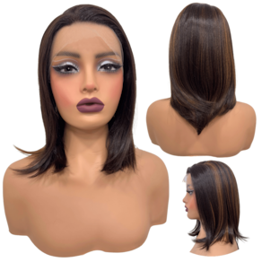 Peruca front lace media curta 13x1 castanho luzes F4/27
