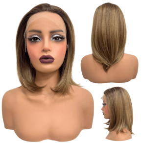 Peruca front lace media curta 13x1 loira mechada RL8/30