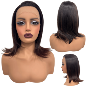 Peruca front lace media curta 13x1 castanho mechas T1B/33