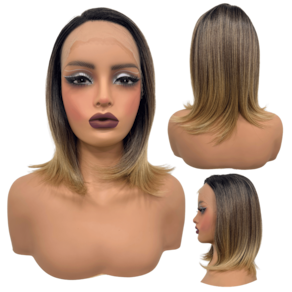 Peruca front lace media curta 13x1 loira ombre RT2/6A/36