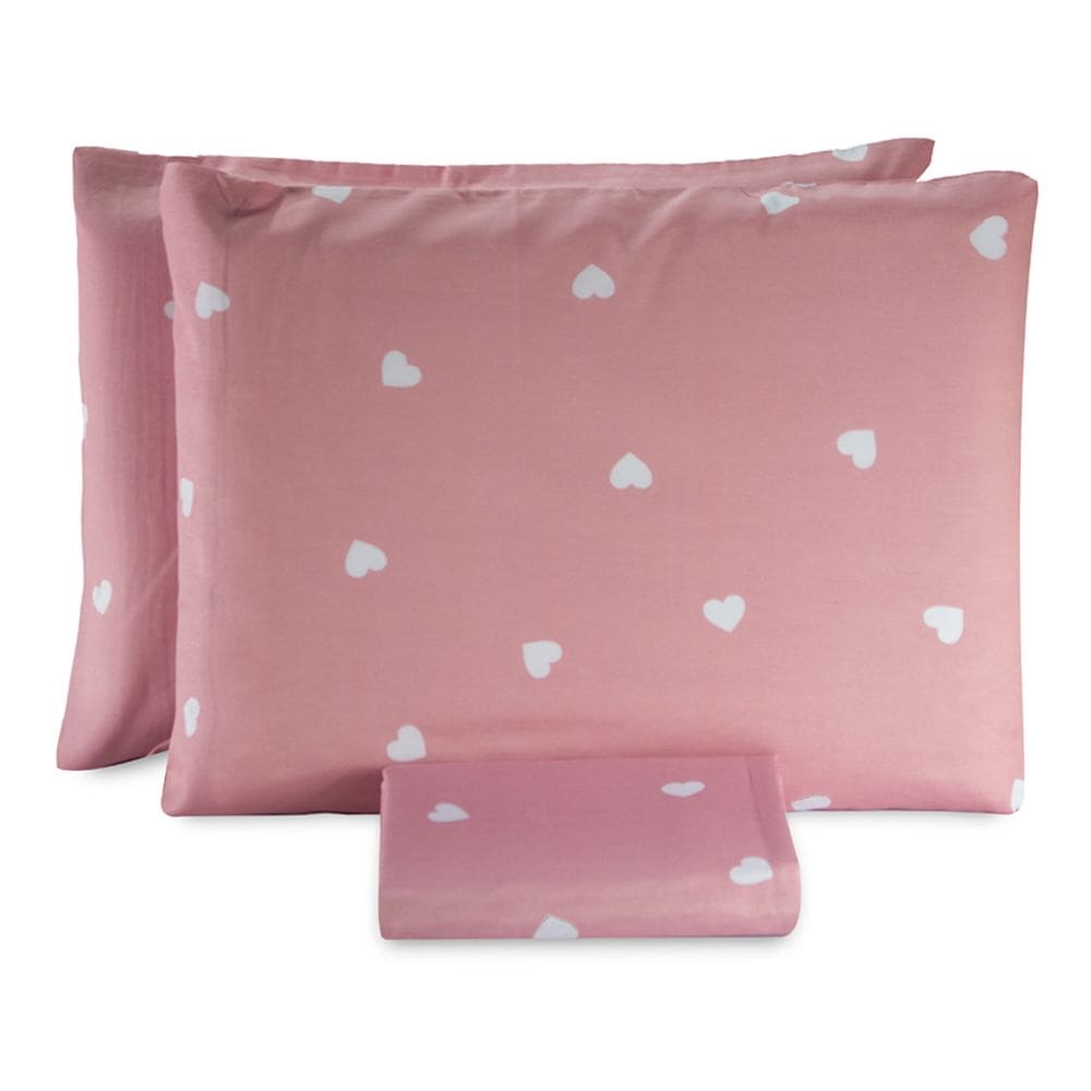 Jogo de Lençol King Essencialle 150 Fios 3 Peças - Corações - 67% Algodão 33% Poliéster