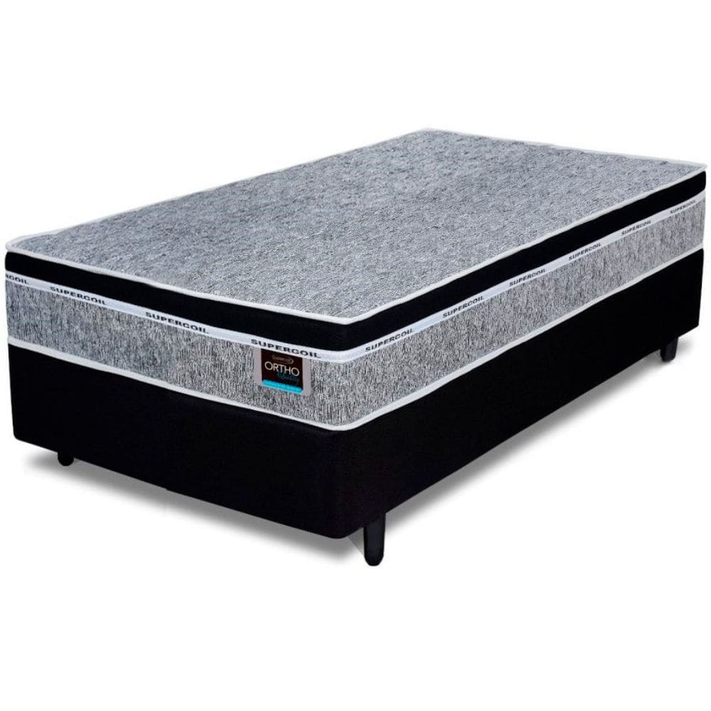 Conjunto Cama Box de Solteiro Ortho Quality Confort Firm com espuma D33 com altura total de 63 cm Preto