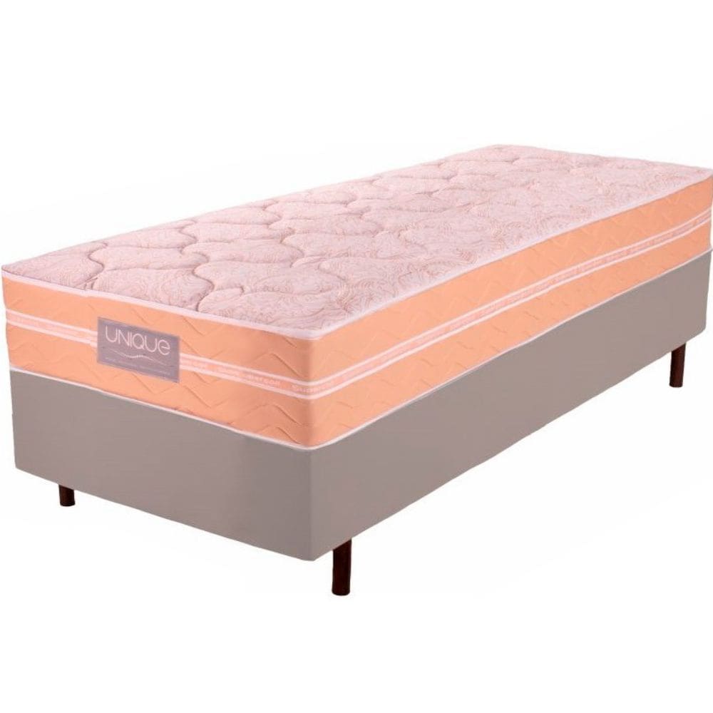 Cama Box Solteiro Unique Strong em molas ensacadas individualmente altura de 63 cm largura de 88 cm Bege