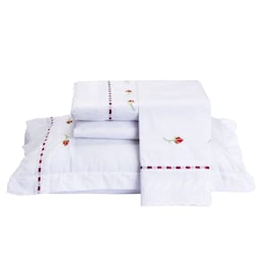 Jogo de Lençol Queen Felicita 200 Fios Algodão Bordado 4 Peças - Branco